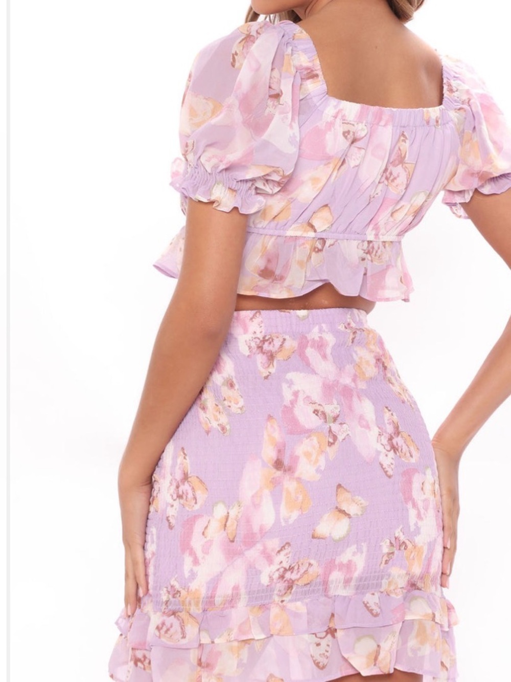 Fashion Nova Lilac Floral Ruffle Skirt Set - Pastel Lavender - Picture 3 of 3